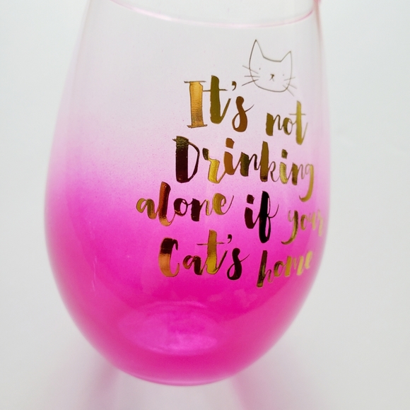 Slant Collections | 18oz Pink Ombré Gold Stemless Wine Glass: Not Drinking Alone - Picture 2 of 12